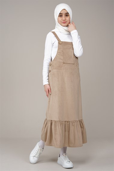 Genç Kız Pileli Jile Elbise  Bej1018