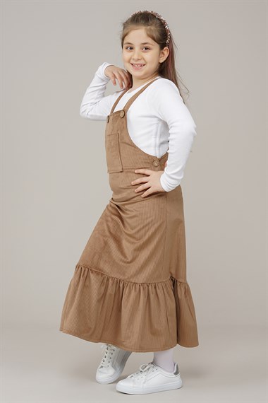 Genç Kız Pileli Jile Elbise  Kahverengi1018