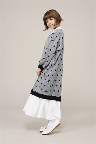 Genç Kız Puantiyeli Elbise  Gri1014