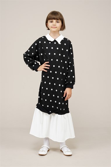 Genç Kız Puantiyeli Elbise  Siyah1014