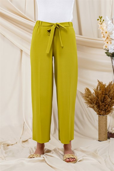 Kadın Bol Paça Kumaş Pantolon  Açık YeşilAR1020