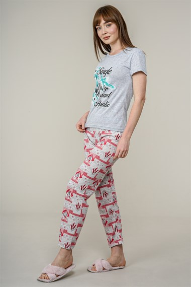 Kadın Çiçek Desenli Pijama Takımı  GriL6000