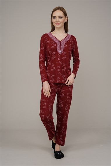 Kadın Çiçek Desenli Pijama Takımı  MürdümL2101