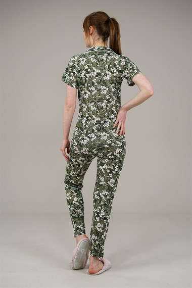 Kadın Çiçek Desenli Pijama Takımı  YeşilL5600