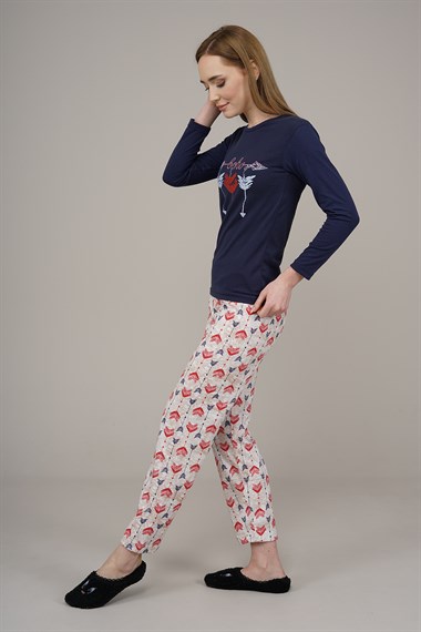 Kadın Desenli Pijama Takımı  LacivertL9000