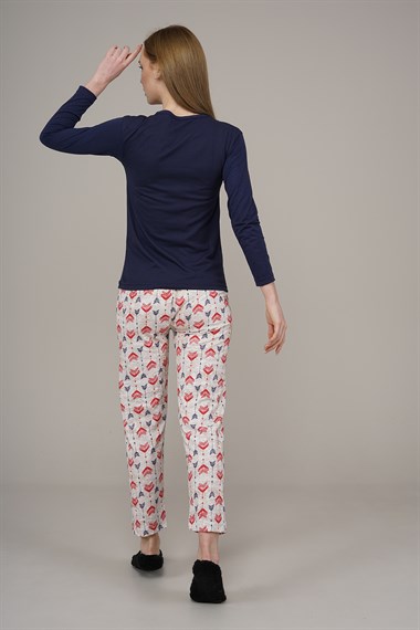 Kadın Desenli Pijama Takımı  LacivertL9000