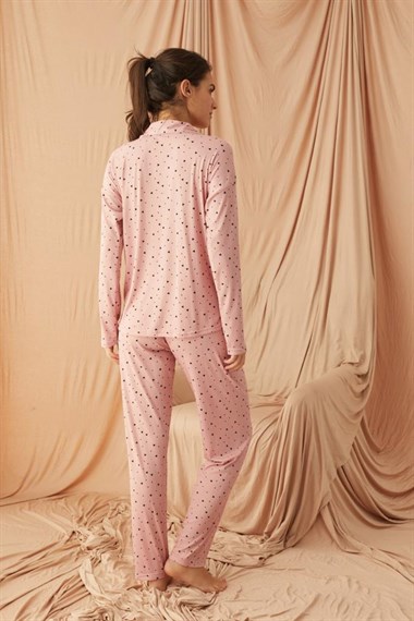 Kadın Düğmeli Pijama Takımı  Pudra55271