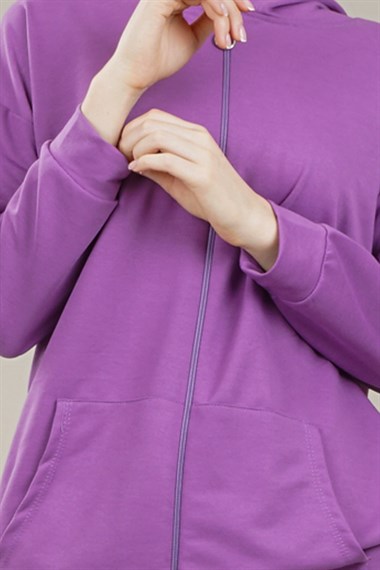 Kadın Fermuarlı Yetim Kol Oversize Sweatshirt  MorAS0066