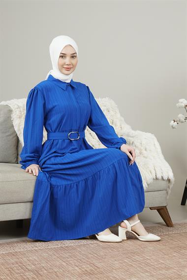 Kadın Gizli Patlı Kamerli Uzun Elbise Saks MavisiAS3943