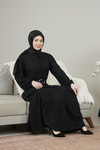 Kadın Gizli Patlı Kamerli Uzun Elbise SiyahAS3943