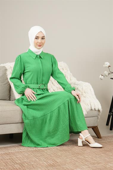Kadın Gizli Patlı Kamerli Uzun Elbise YeşilAS3943