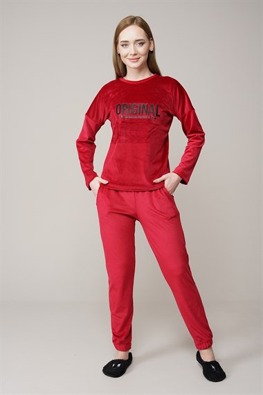 Kadın Kadife Pijama Takımı  BordoK1400