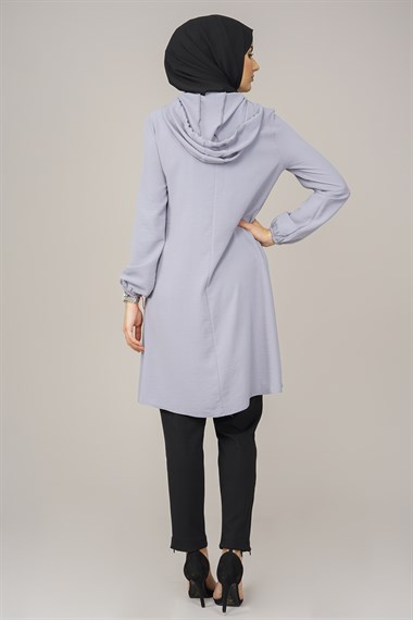 Kadın Kapüşonlu Tunik  Gri5008