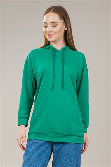 Kadın Kapüşonlu Yetim Kol Oversize Sweatshirt  YeşilAS0068
