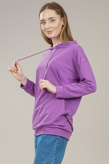 Kadın Kapüşonlu Yetim Kol Oversize Sweatshirt  MorAS0068