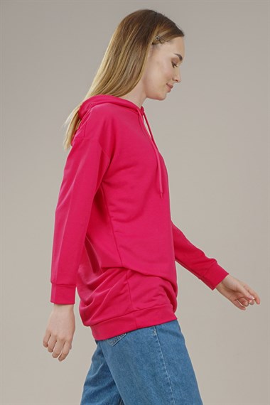 Kadın Kapüşonlu Yetim Kol Oversize Sweatshirt  FuşyaAS0068