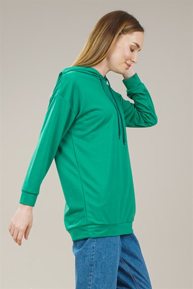 Kadın Kapüşonlu Yetim Kol Oversize Sweatshirt  YeşilAS0068