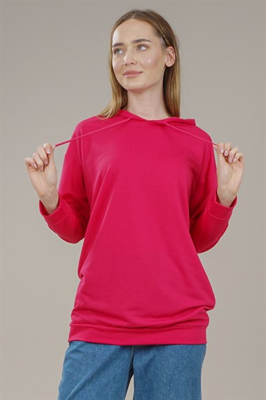 Kadın Kapüşonlu Yetim Kol Oversize Sweatshirt  FuşyaAS0068