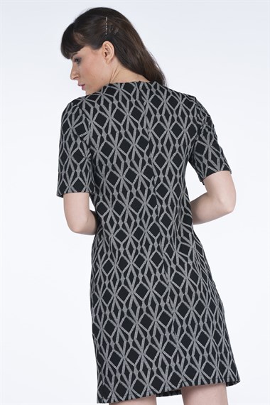 Kadın Kısa Kol Desenli Elbise  SiyahDNZ3017
