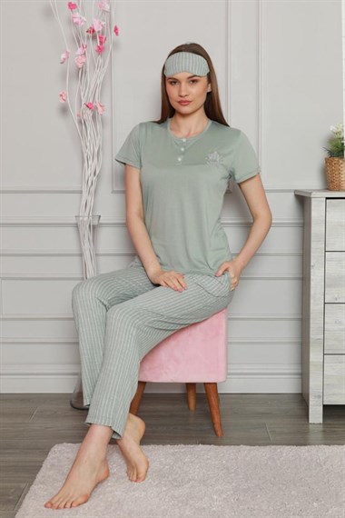 Kadın Kısa Kollu Patlı Pijama Takımı  Mint8300