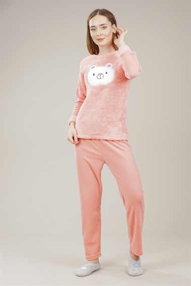 Kadın Panda Detaylı Polar Pijama Takımı  SomonMİ1019