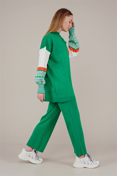 Kadın Renkli İkili Triko Takım  YeşilCO21106
