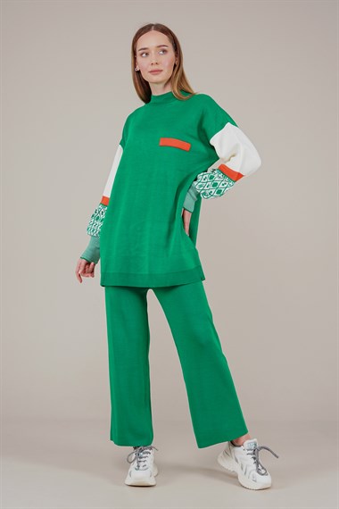 Kadın Renkli İkili Triko Takım  YeşilCO21106