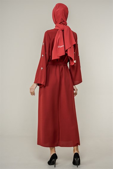 Kadın Taş İşlemeli Krep Elbise  Bordo8914