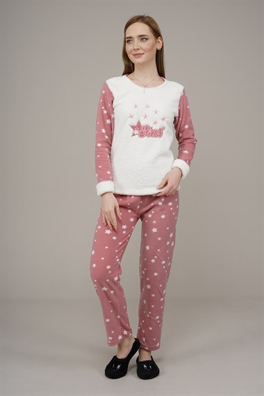 Kadın Yıldız Detaylı Pijama Takımı  Ekru1966