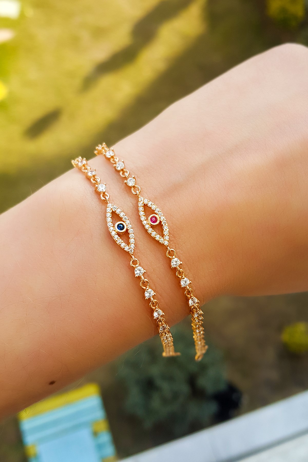 Blue Eye Silver Bracelet with Zircon Stone