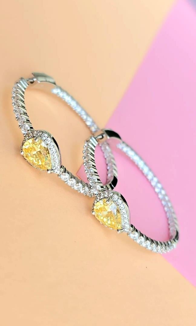 ÇİFT İTHAL SARI BUZ KESİM DAMLA HALKA GÜMÜŞ KÜPE