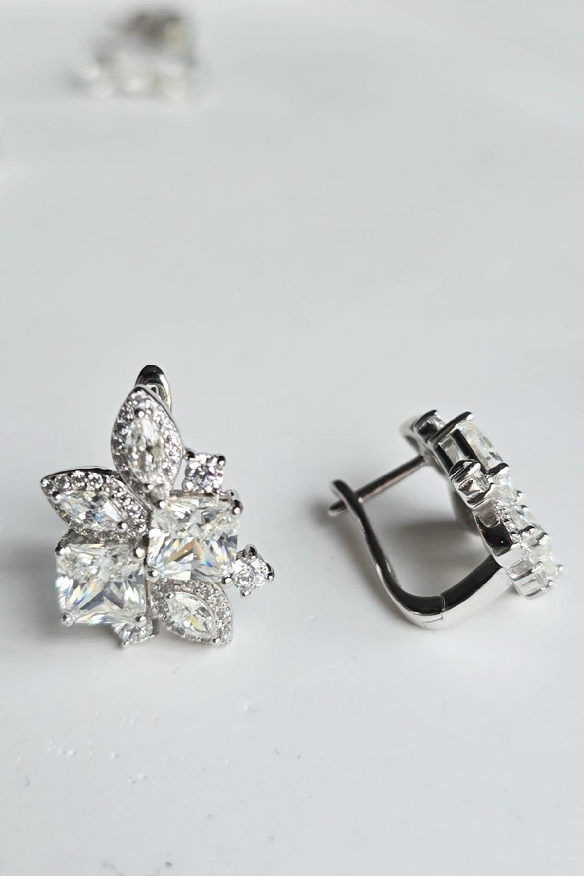 ÇİFT MOZANİT PREMİUM KARE MARKİZ GÜMÜŞ KÜPE