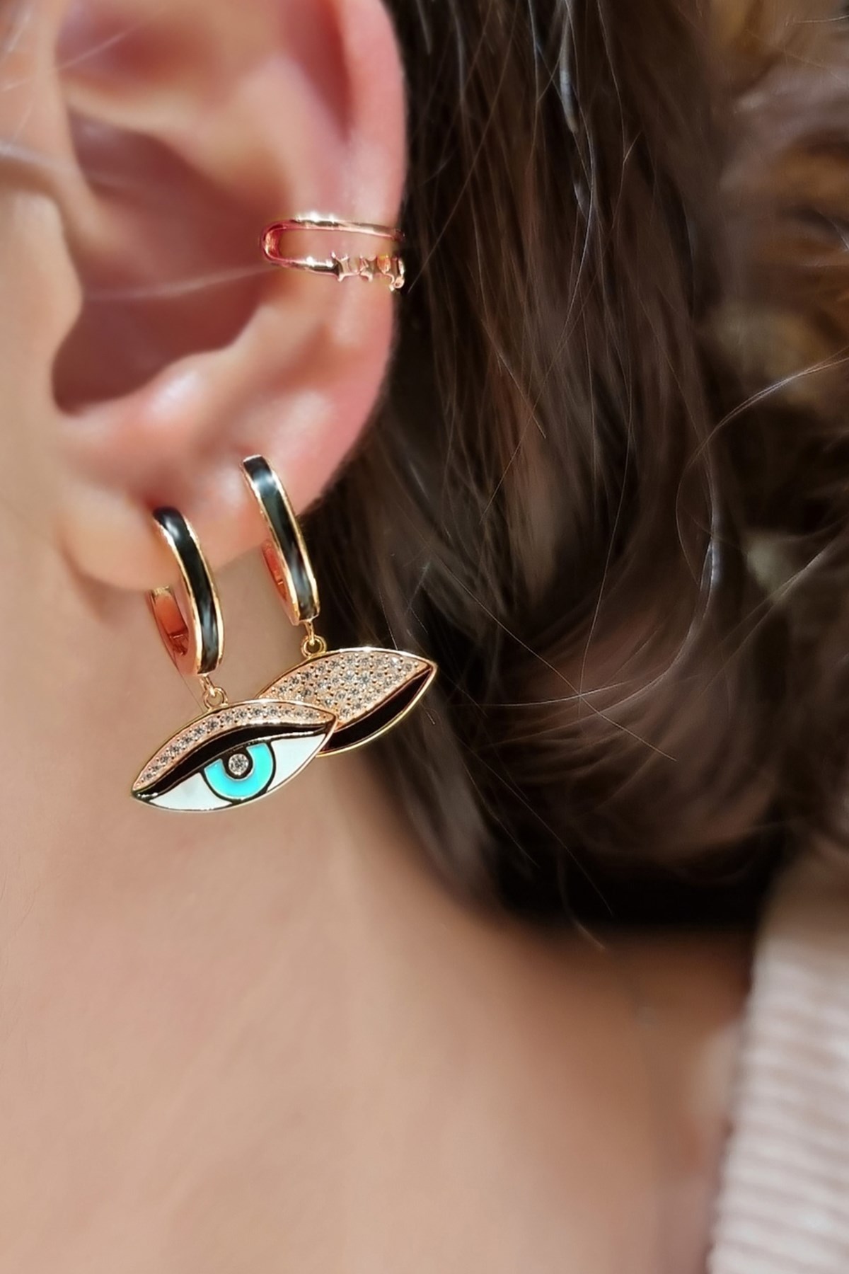 ÇİFTLİ, İTHAL EYE BLUE GALAXY GÜMÜŞ KÜPE