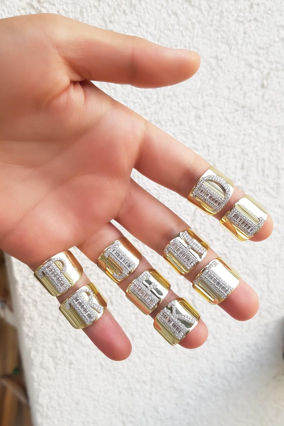 Harfli Baget Işleme Gümüş Yüzük