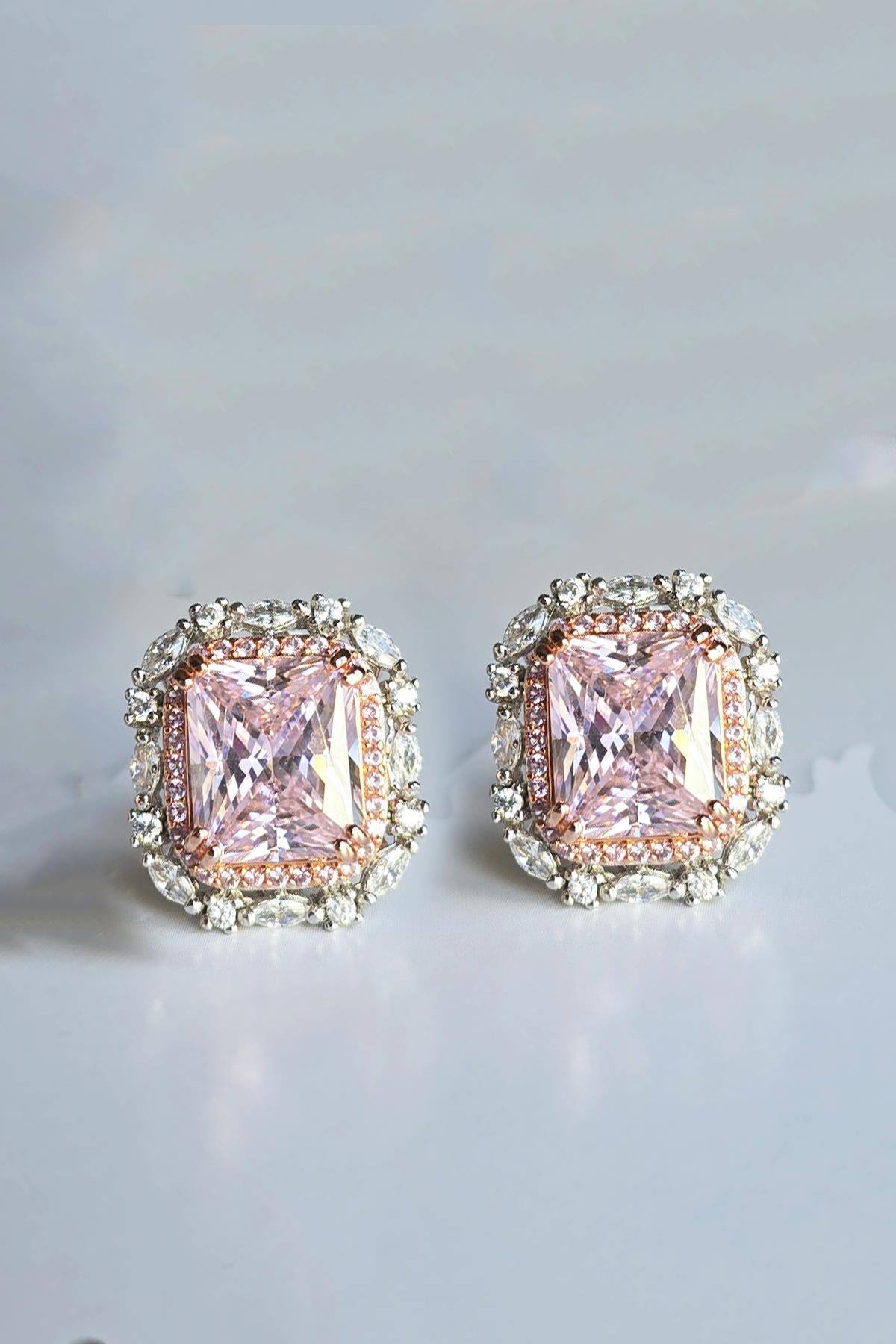 ICE CUT PEMBE BÜYÜK TAŞLI GÜMÜŞ KÜPE