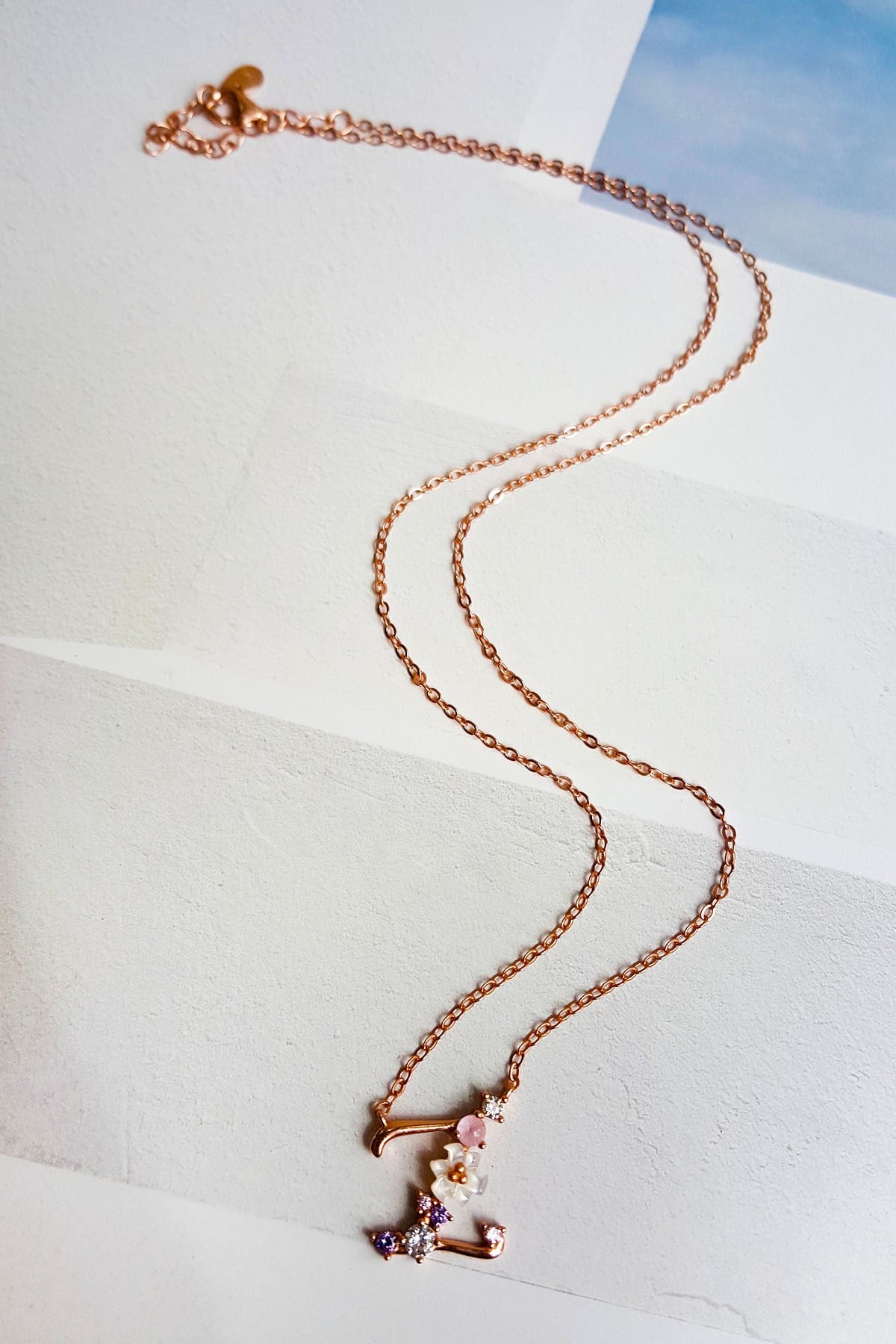 Z-Italyan Çiçekli Harf Gümüş Kolye