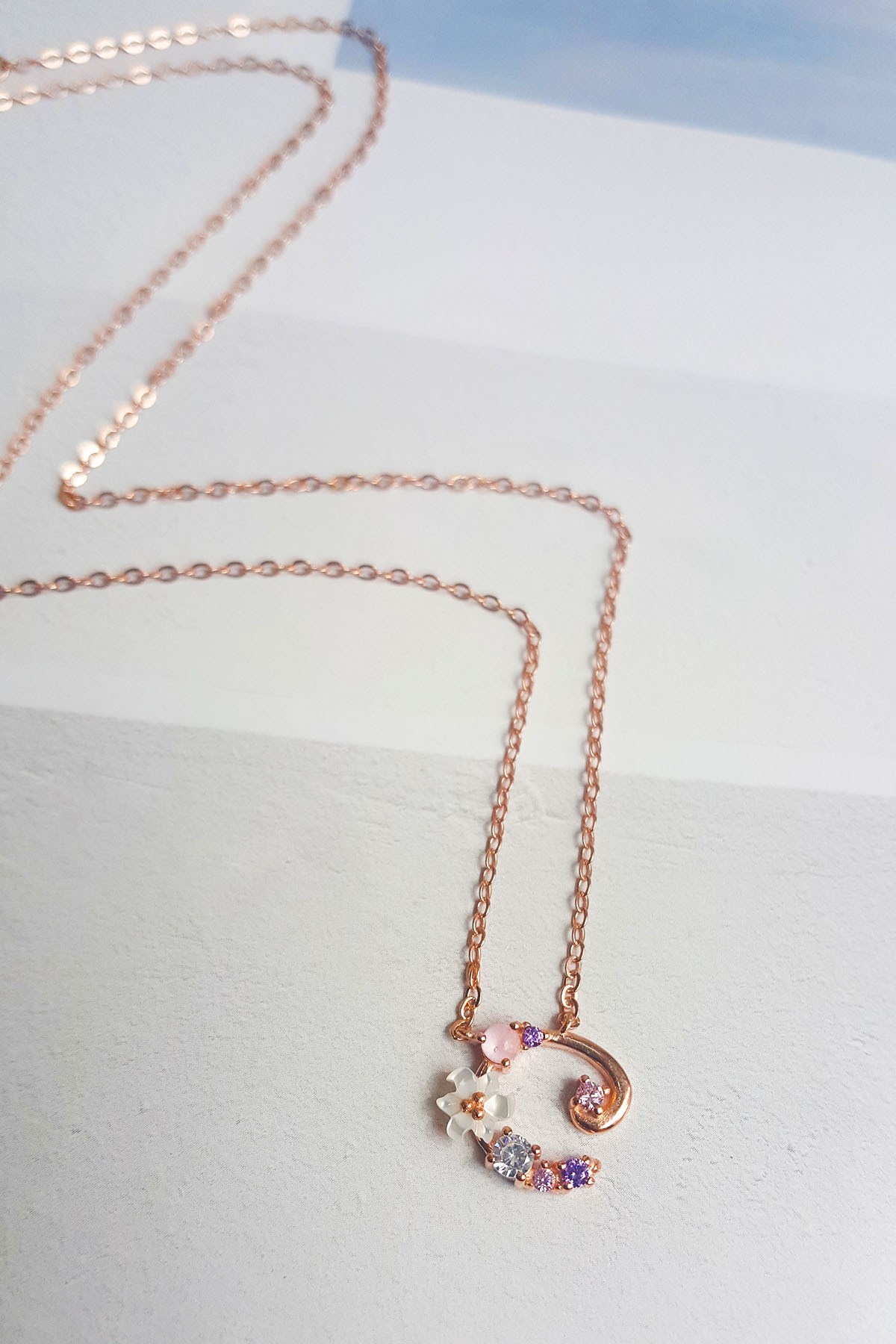 C-Italyan Çiçekli Harf Gümüş Kolye