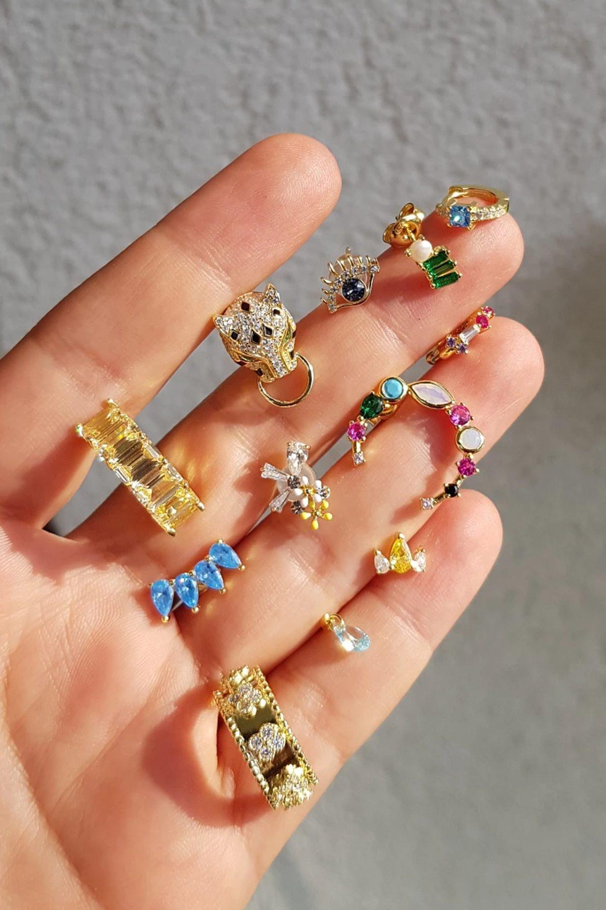 İTHAL 1CM BAGET MİNİ HALKA AQUA TAŞ GÜMÜŞ KÜPE