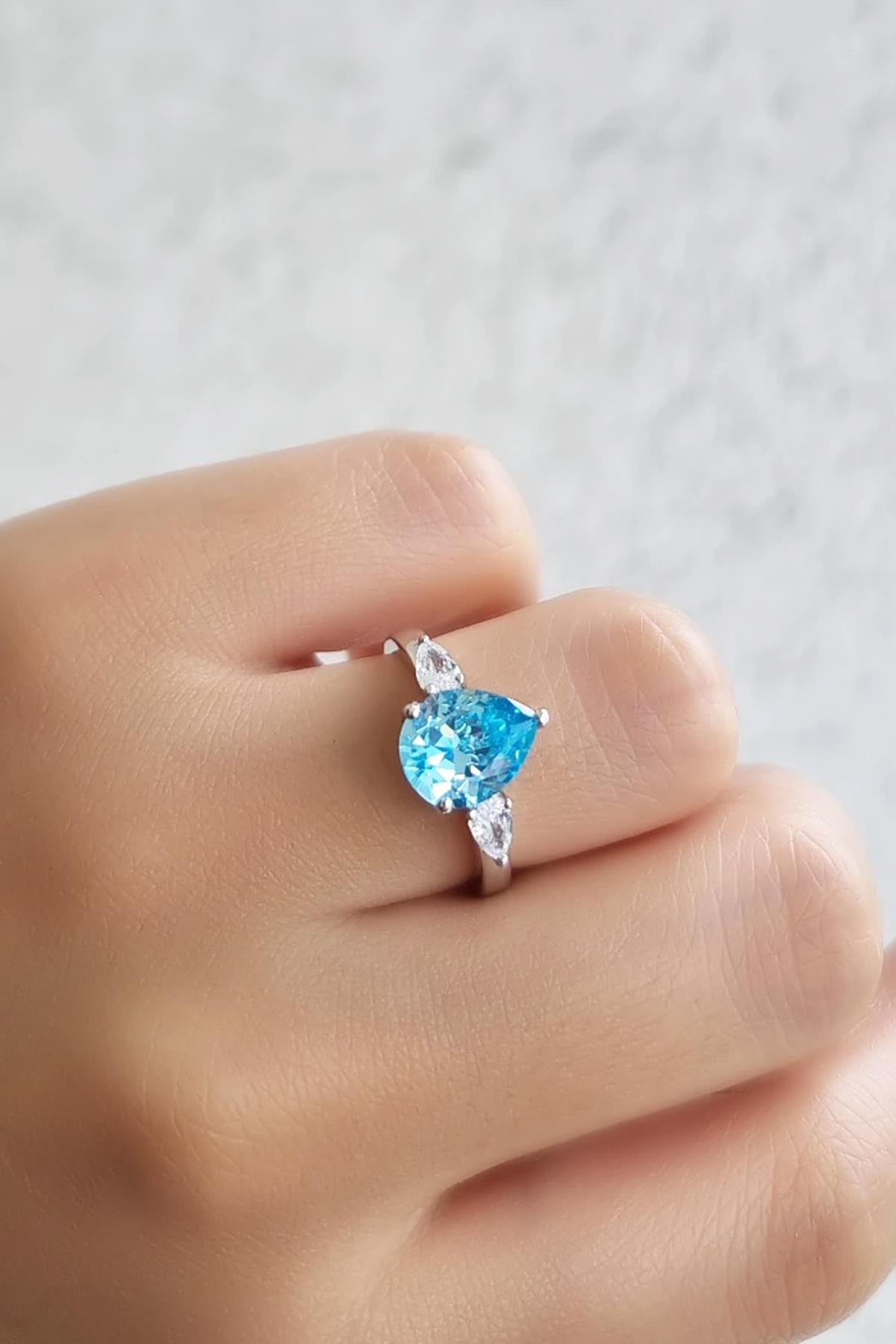 İTHAL AQUA DAMLA FANCY KESİM GÜMÜŞ YÜZÜK