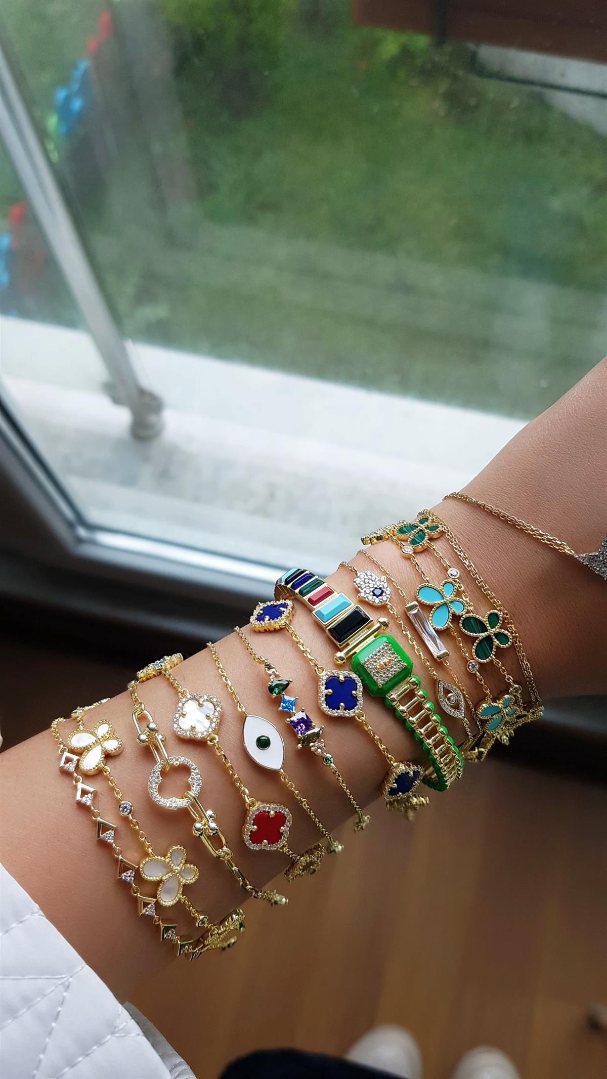 İTHAL ÇİÇEKLİ TURKUAZ GÜMÜŞ BİLEKLİK