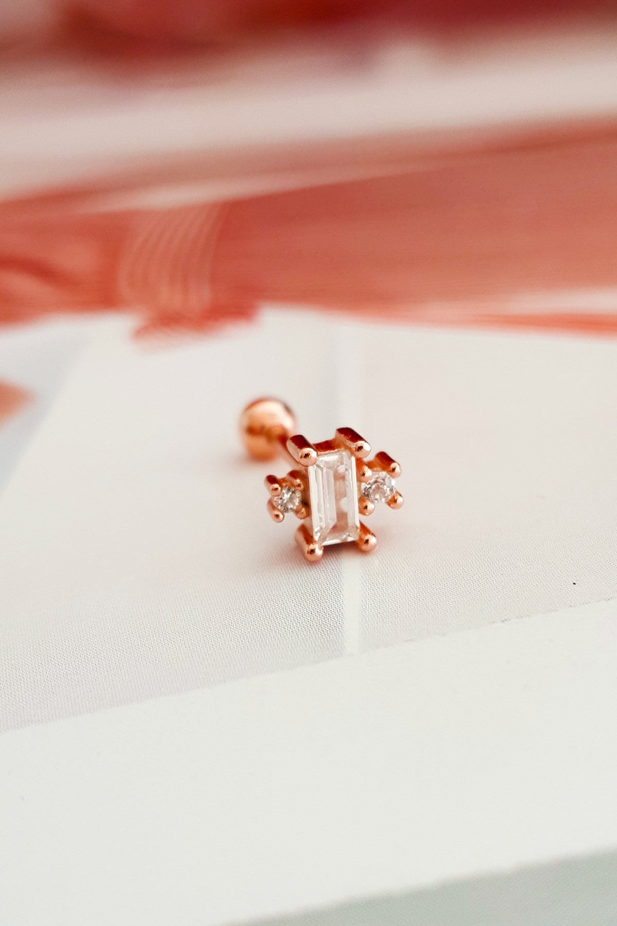Imported Square Baguette Silver Piercing Earrings