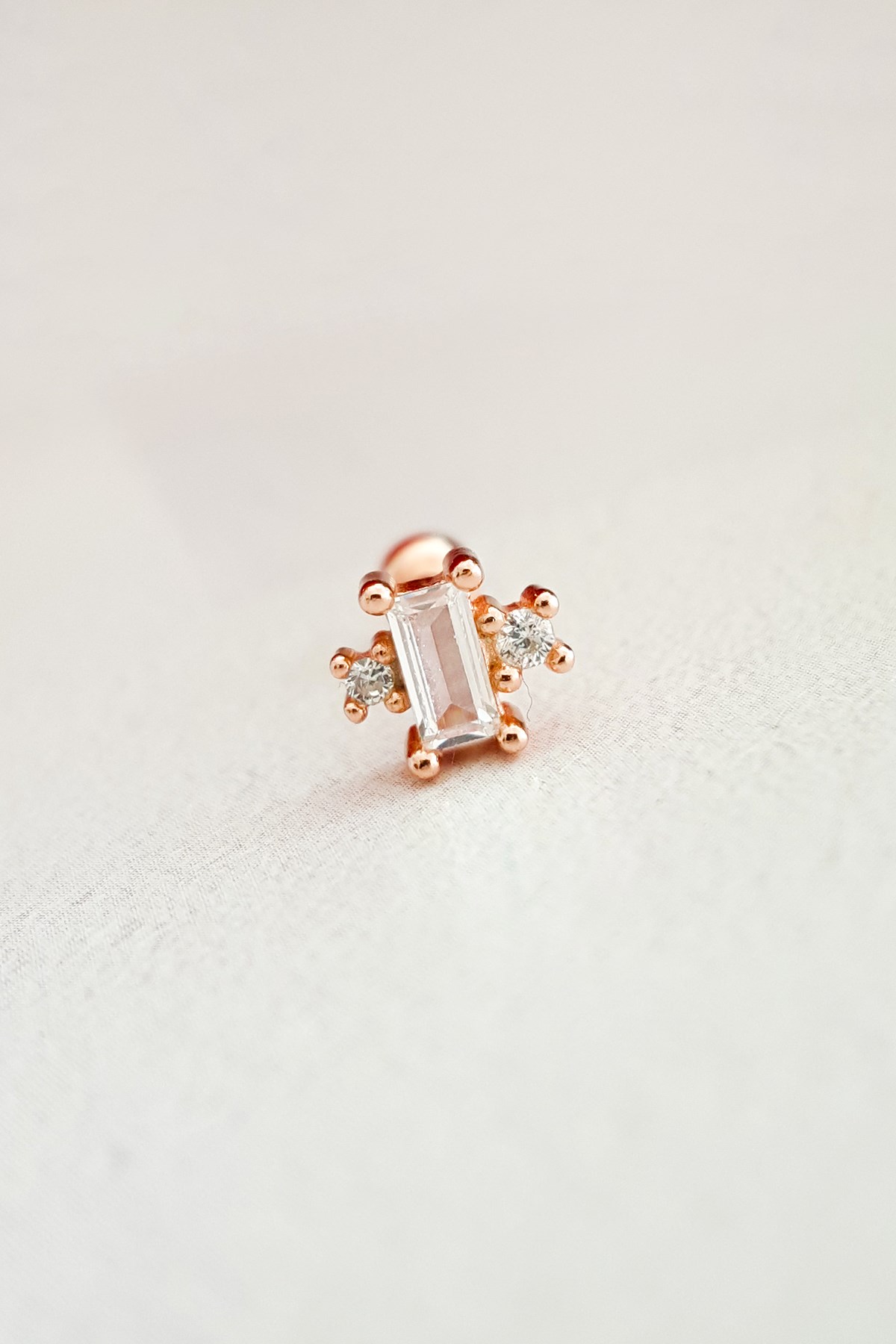 Imported Square Baguette Silver Piercing Earrings