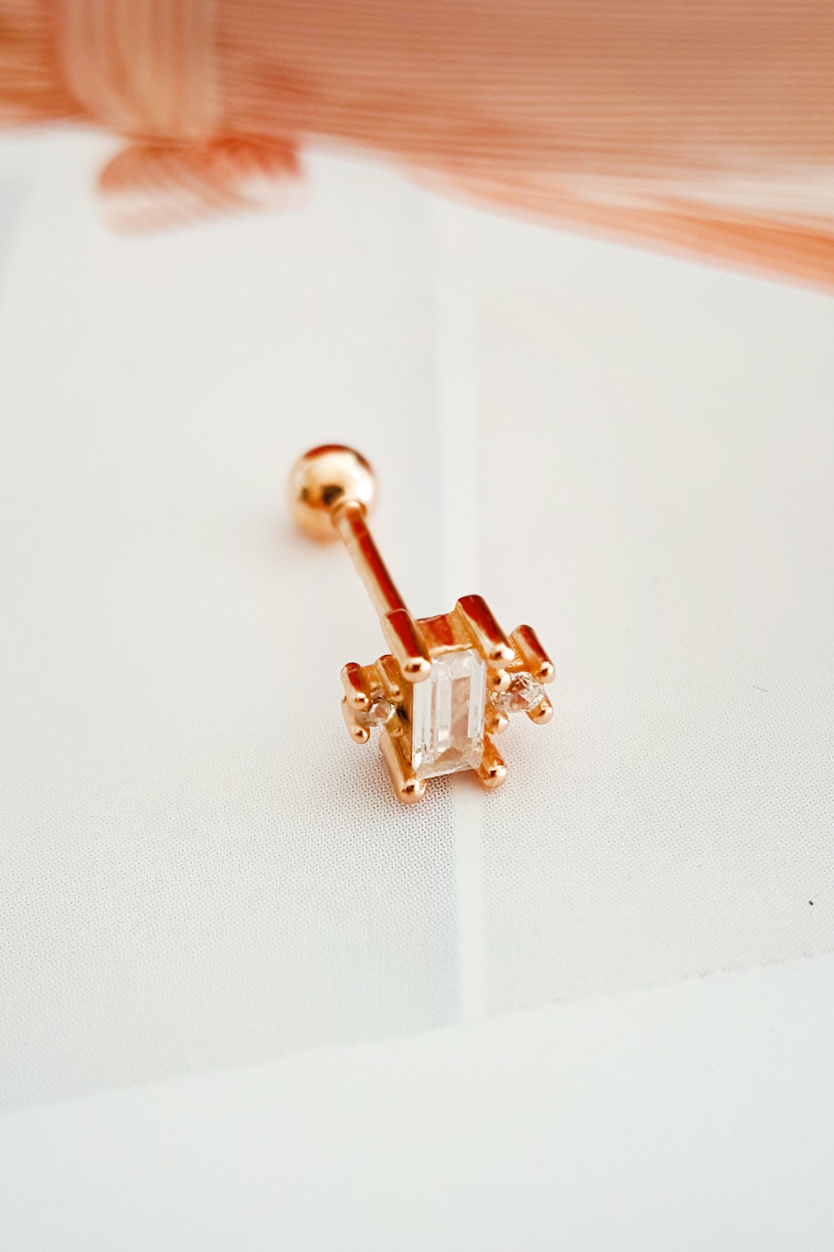 Imported Square Baguette Silver Piercing Earrings