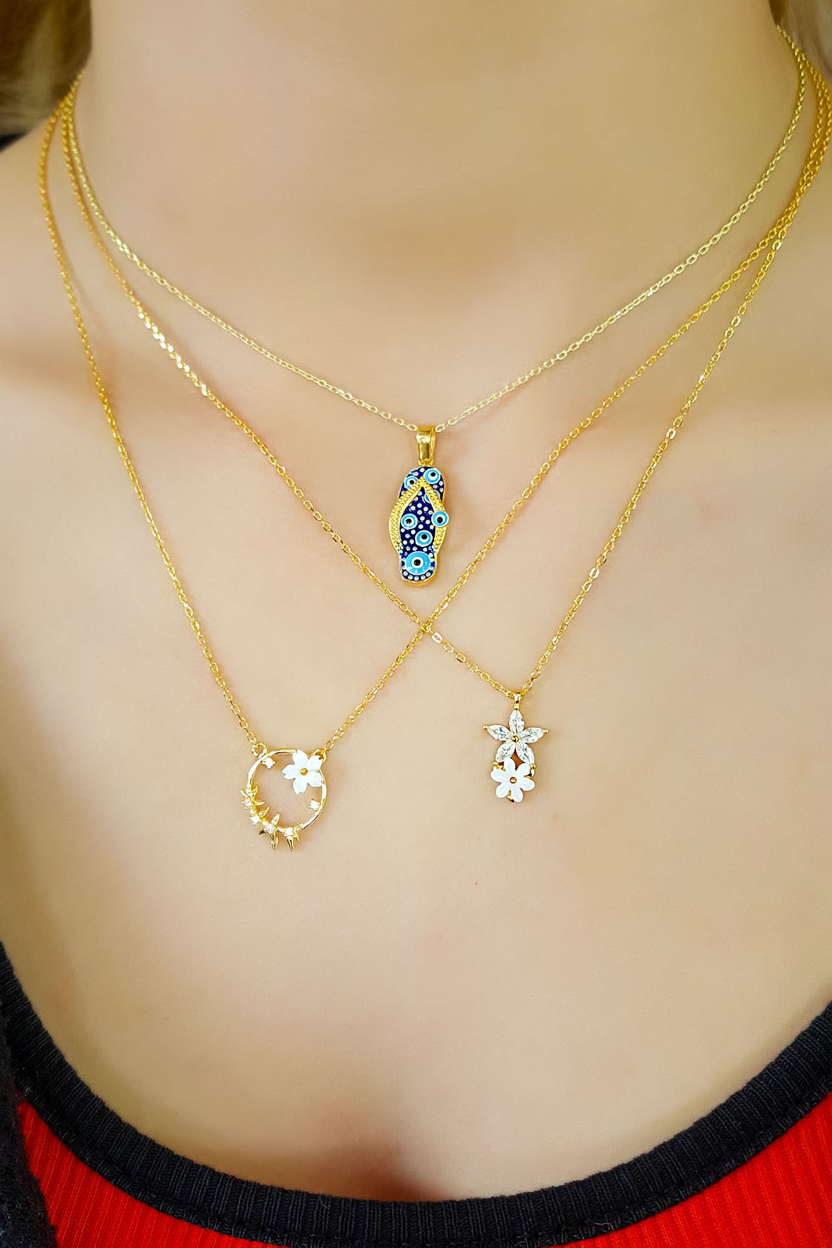 İthal Manolya Çiçekli Zarif Gümüş Kolye