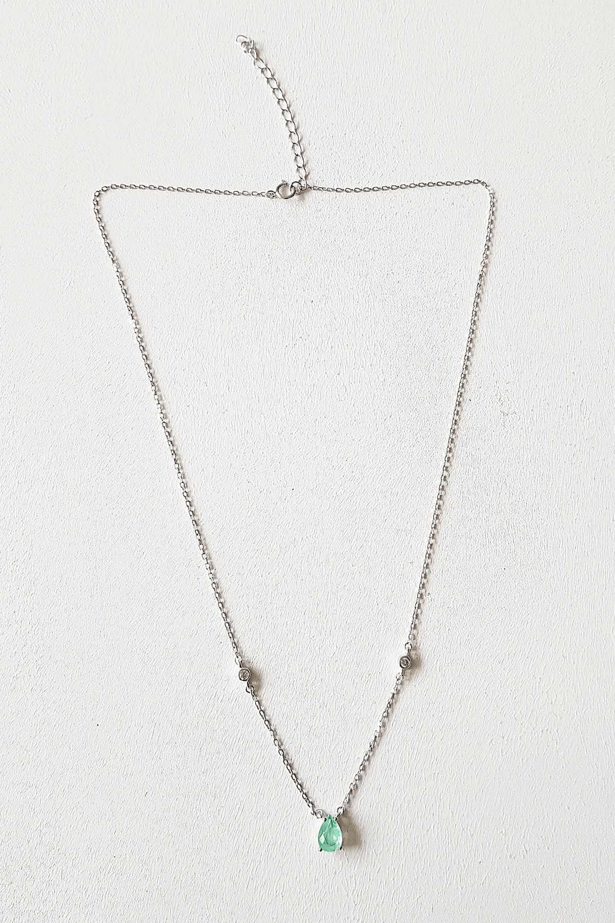 İTHAL MİNİ PARAİBA TURMALİN DAMLA 2 TAŞ YAN GÜMÜŞ KOLYE