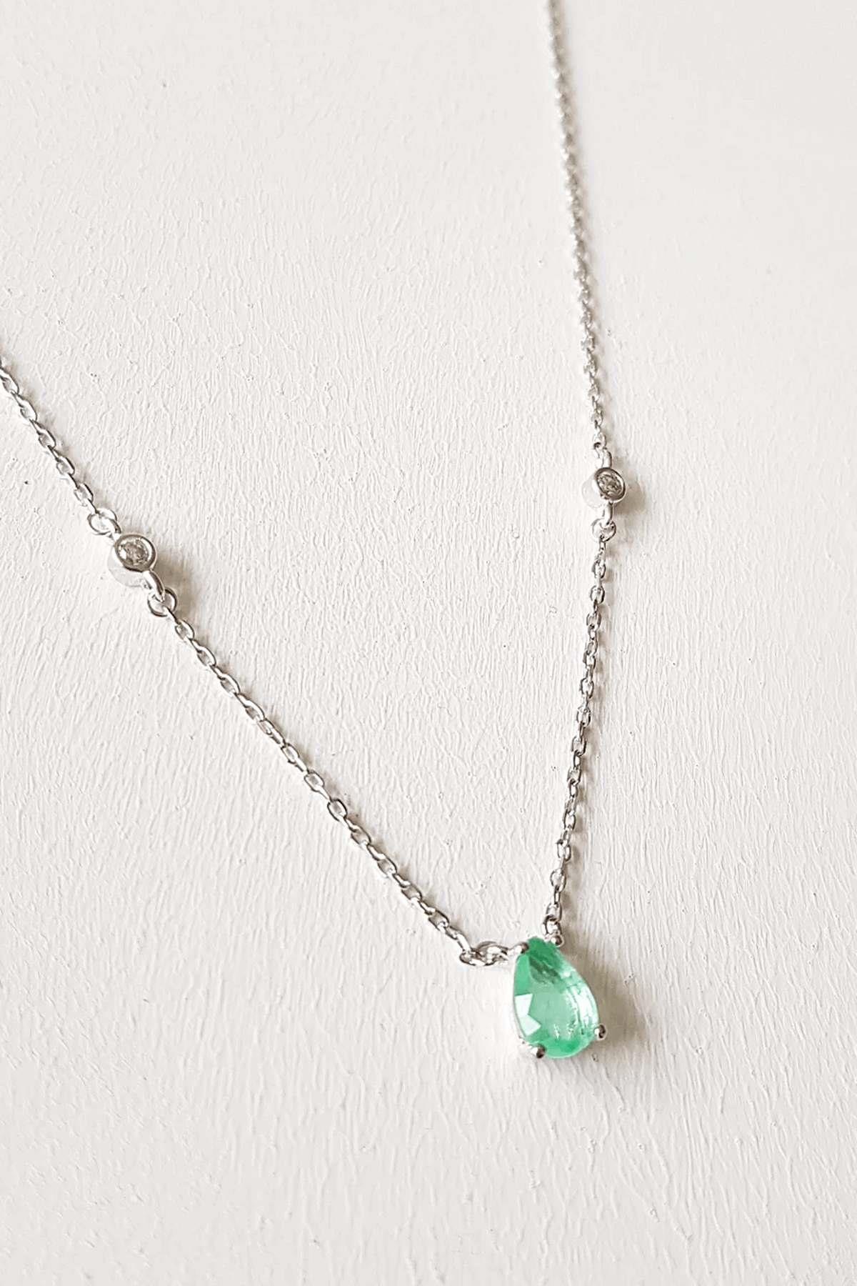 İTHAL MİNİ PARAİBA TURMALİN DAMLA 2 TAŞ YAN GÜMÜŞ KOLYE