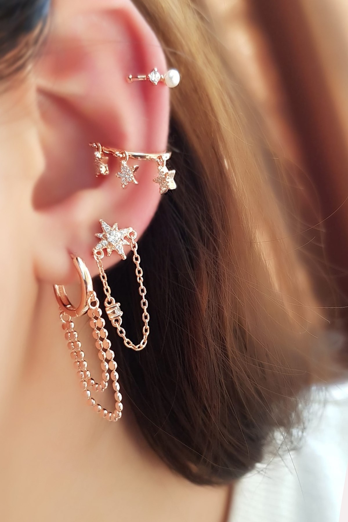 IMPORTED TINY PEARL STONES SILVER CHIRP EARRINGS