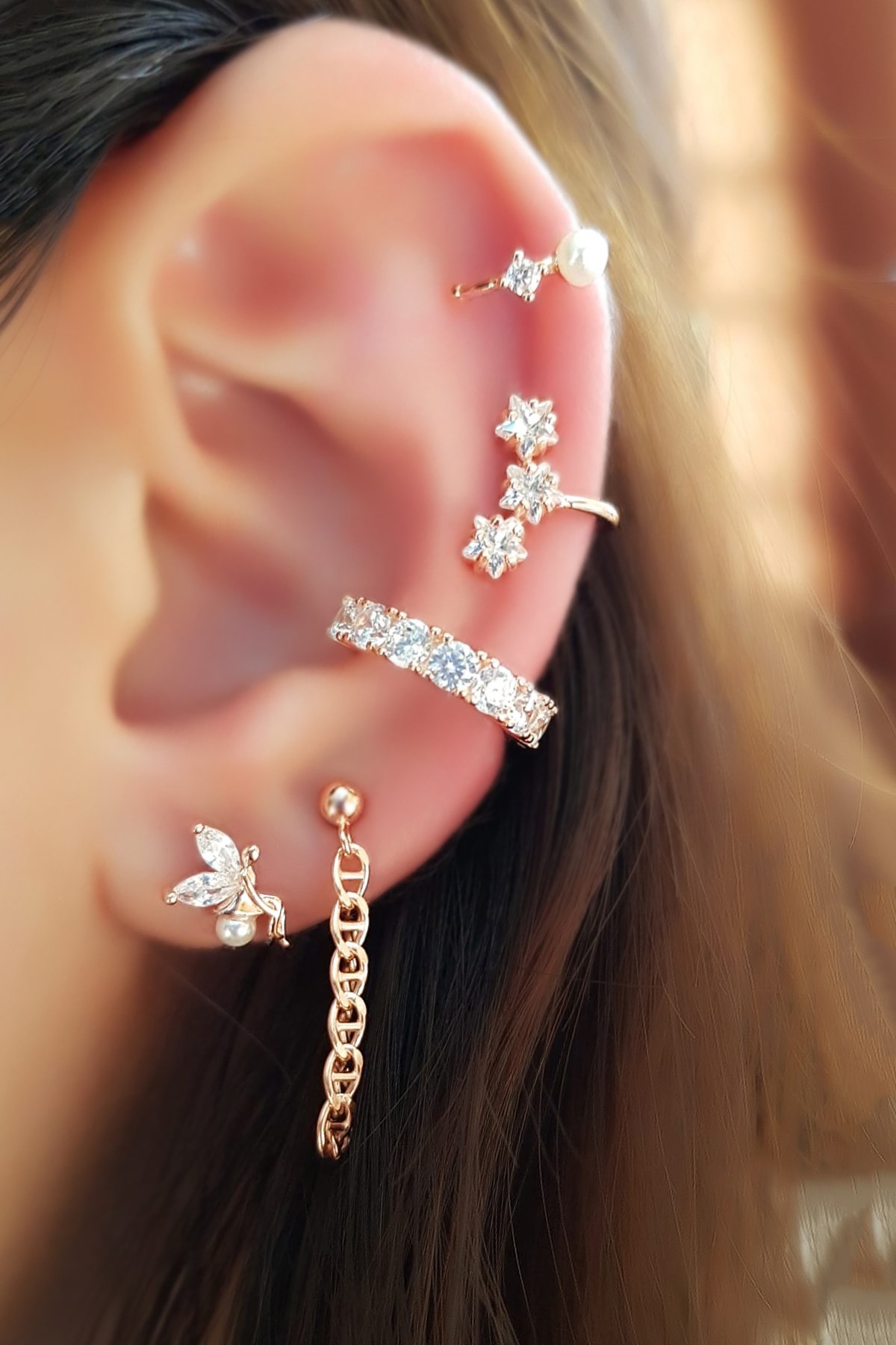 IMPORTED TINY PEARL STONES SILVER CHIRP EARRINGS