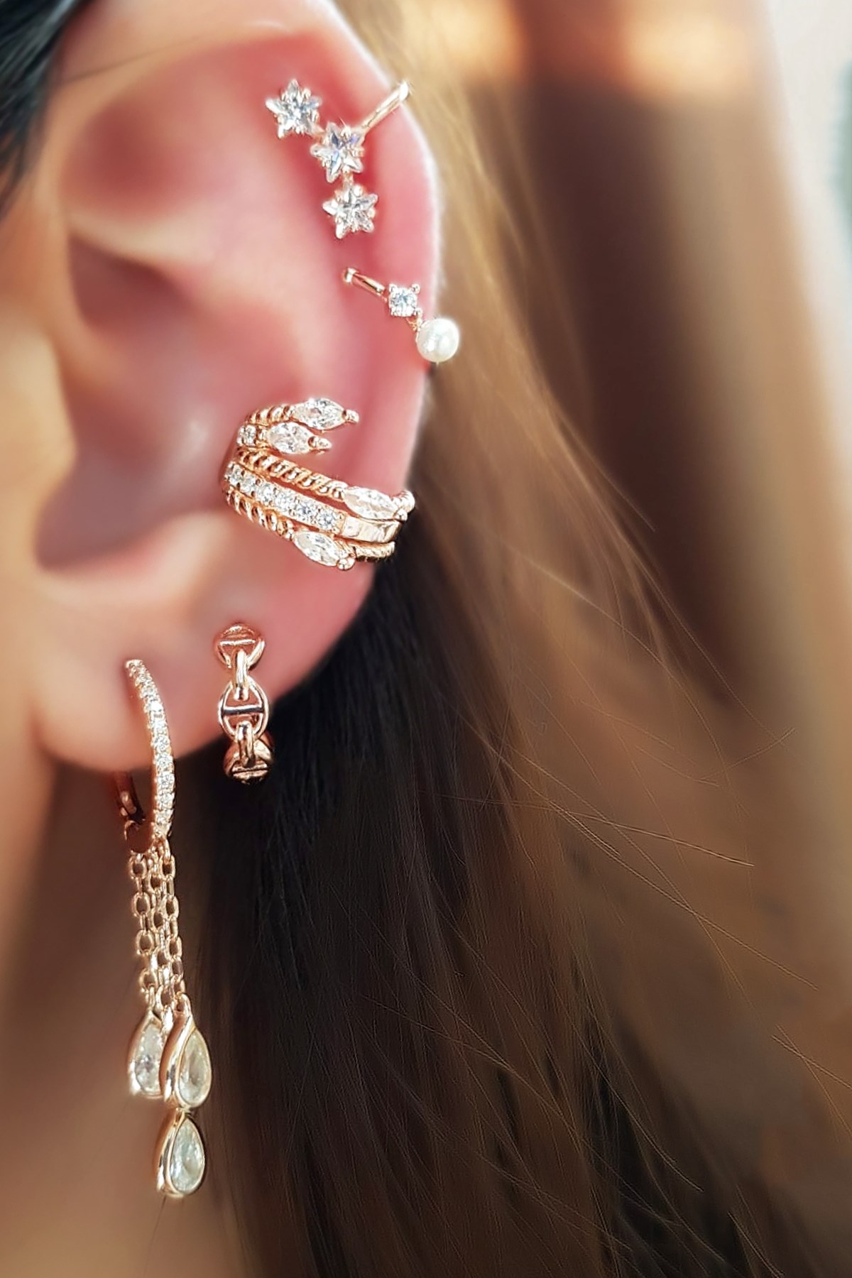 IMPORTED TINY PEARL STONES SILVER CHIRP EARRINGS