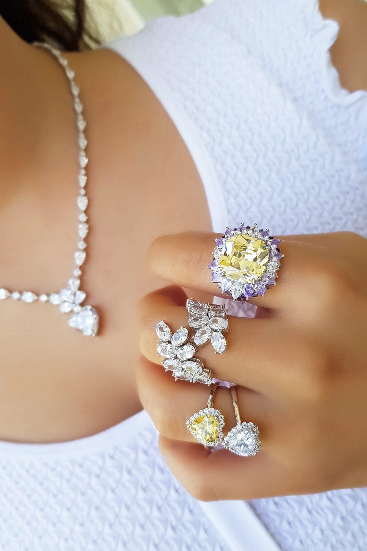 İTHAL ÖZEL FANCY KESİM  HEART GÜMÜŞ YÜZÜK